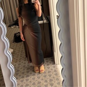 Sleeveless Black Ruched Midi Dress